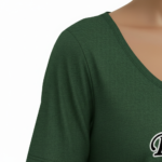 Women's breathable cotton t-shirt featuring a "Bhoo Vale" butterfly graphic design, available in Dusty Blue, Heather Grey, and Forest Green.