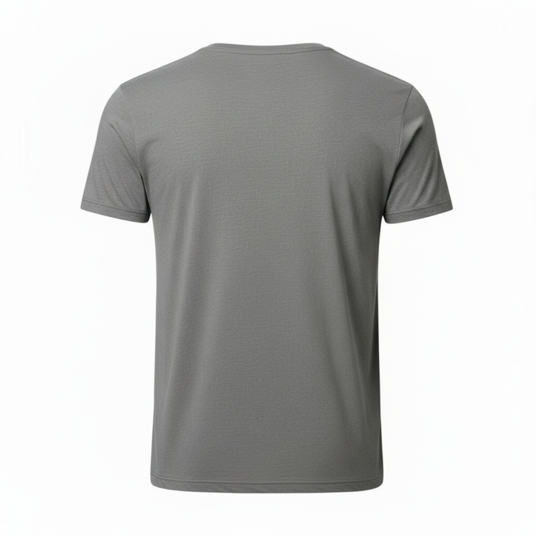 Front view of a VALE brand scoop neck t-shirt for men in grey, white, and blue colors featuring a green geometric logo.