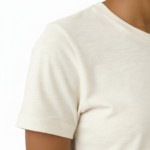 Minimalist V-logo breathable cotton t-shirt for men in olive green, steel blue, and cream white, styled with denim jeans.