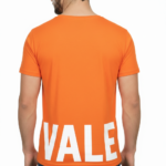 Close-up of a deep scoop neck shirt showing high-grade pique cotton texture.