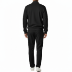 Men's two-piece breathable cotton tracksuit featuring a full-zip mock neck jacket and joggers with VALE sleeve branding, available in Black, Forest Green, and Burgundy.