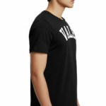 Men's deep scoop neck t-shirt in textured pique cotton, athletic slim fit, shown in maroon and brown.