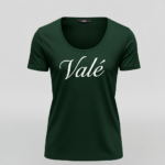 Front view of a premium breathable cotton t-shirt featuring the Valé script logo on the chest, displayed in a minimalist professional studio setting.