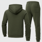 Two-piece men's breathable cotton tracksuit set including a full-zip hoodie and matching joggers with Vale logo, available in Navy Blue, Olive Green, and Beige.