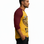 Men's raglan 3/4 sleeve shirt featuring "VALE" mechanical gear steampunk graphic on breathable cotton fabric.