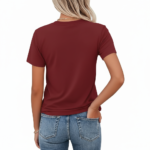 Women wearing Vale branded cotton graphic t-shirt with butterfly and floral swirl design, available in Maroon, Grey, and Cream colors.