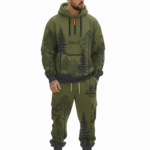Men's designer breathable cotton tracksuit set featuring a full-zip hooded sweatshirt and matching joggers with an all-over geometric pattern and "VALE" branding