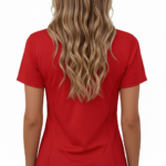 Women's quarter-zip polo shirt in breathable pique cotton featuring a vertical floral 'VALE' graphic design.