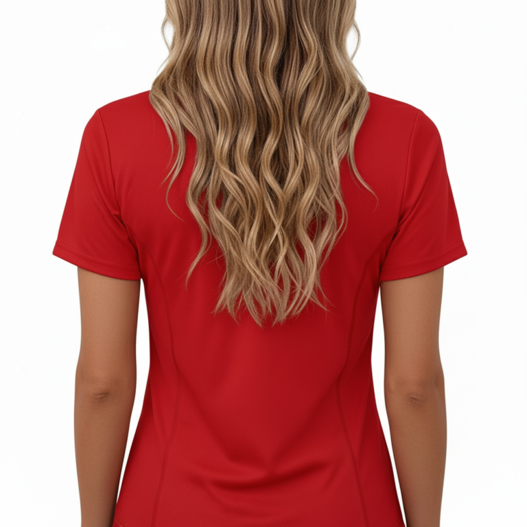 Women's quarter-zip polo shirt in breathable pique cotton featuring a vertical floral 'VALE' graphic design.