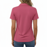 Women's quarter-zip cotton polo shirt featuring a VALE celestial moon and moth botanical wreath design in Forest Green, Black, and Rose.