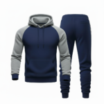 Back and front view of VALE brand breathable cotton tracksuit featuring a large shield logo, raglan sleeves, and matching joggers on a white background.