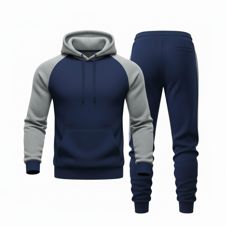 Back and front view of VALE brand breathable cotton tracksuit featuring a large shield logo, raglan sleeves, and matching joggers on a white background.