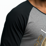 Men's 3/4 sleeve cotton raglan shirt featuring a vintage gold compass "VALE" graphic design on the chest.