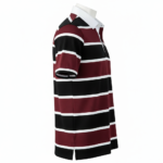 Men's breathable striped pique cotton rugby polo shirt with white contrast collar and athletic slim fit.