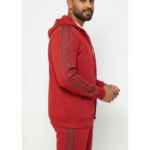 Men's premium cotton zip-up tracksuit featuring a hooded sweatshirt and matching joggers with geometric side-stripe detailing and VALE logo.