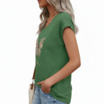 Women's breathable cotton V-neck t-shirt featuring a colorful mandala butterfly graphic and "Vale" script in Sage Green, Rose Pink, and Cream.