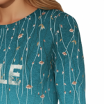 Women's breathable cotton graphic t-shirt featuring VALE floral vine print and ombre gradient design in Teal, Black, and Brown.
