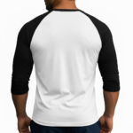 Men's athletic slim fit 3/4 sleeve raglan shirt featuring a vertical "VALE" textured graphic print on breathable cotton fabric.