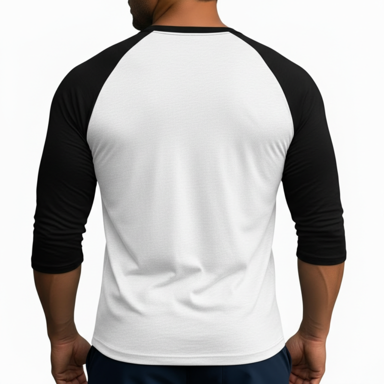 Men's athletic slim fit 3/4 sleeve raglan shirt featuring a vertical "VALE" textured graphic print on breathable cotton fabric.