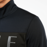 Side-by-side view of a male model wearing the VALE breathable cotton tracksuit in black, navy blue, and sand beige colors.