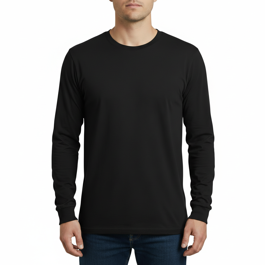 Back view of a man wearing a VALE brand long-sleeve breathable cotton shirt featuring a gold-textured hand holding keys graphic, available in Maroon, Black, and Navy Blue.