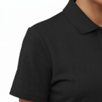 Back view of a premium cotton polo shirt featuring a VALE celestial graphic with moon phases, moths, and botanical ferns in vintage gold tones on black, navy, and maroon fabric.