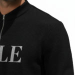 VALE Men's breathable cotton quarter-zip tracksuit set with hand and key graphic print in purple, navy, and black.