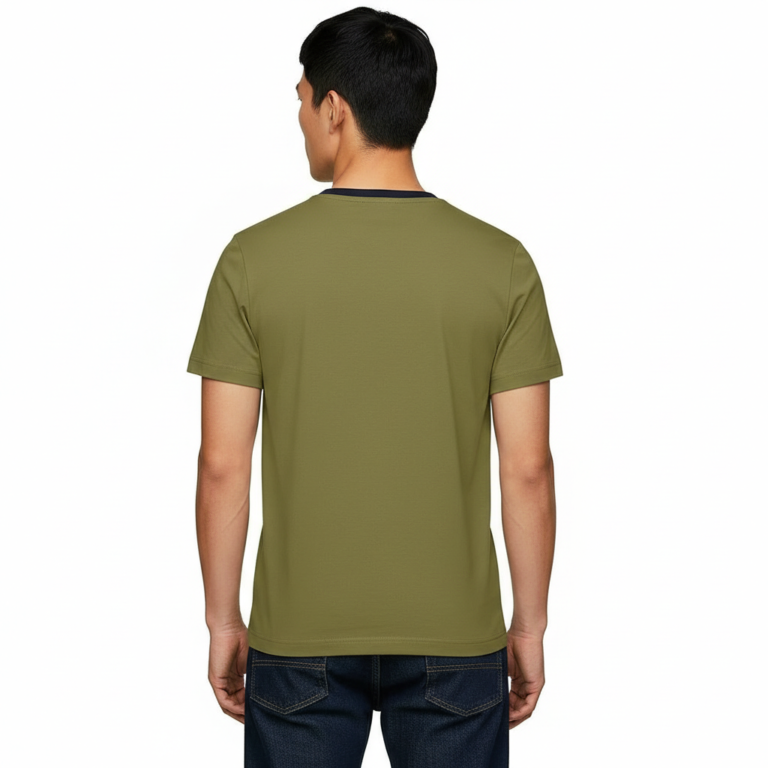 Front view of a man wearing a VALE brand steampunk graphic t-shirt featuring internal watch gears and cogs design, 100% cotton breathable fabric, available in Olive, Grey, and White.