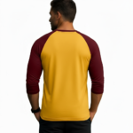 Men's raglan 3/4 sleeve shirt featuring "VALE" mechanical gear steampunk graphic on breathable cotton fabric.