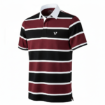 Men's breathable striped pique cotton rugby polo shirt with white contrast collar and athletic slim fit.