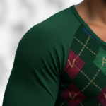 Men's slim fit 3/4 sleeve raglan shirt with green argyle pattern and "Vale" logo, 100% breathable cotton.