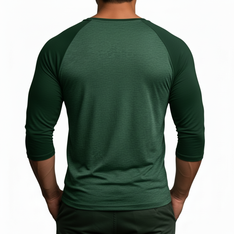 Men's 3/4 sleeve raglan baseball shirt in breathable cotton featuring a vintage VALE text and nautical compass graphic, athletic slim fit.