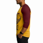Men's raglan 3/4 sleeve shirt featuring "VALE" mechanical gear steampunk graphic on breathable cotton fabric.
