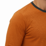 Men's VALE long-sleeve breathable cotton ringer shirt with butterfly embroidered pocket, athletic fit, available in orange, grey, and blue.