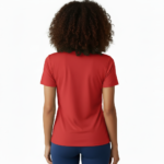 Women wearing a breathable cotton "VALE" floral graphic t-shirt in blue, grey, and red colors.
