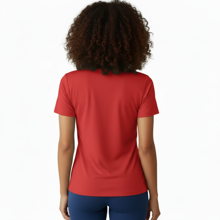 Women wearing a breathable cotton "VALE" floral graphic t-shirt in blue, grey, and red colors.
