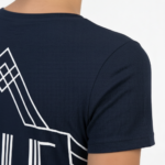 Close-up and full-length views of a men's athletic slim-fit button-down shirt made of breathable cotton, featuring a detailed geometric tribal print in brown, maroon, and orange.