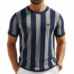 Men's vertical striped knit cotton t-shirt in breathable slim fit design.