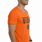 Men's Vale Gothic graphic t-shirt in breathable cotton, featuring a shield and key emblem, available in Olive, Orange, and Beige.