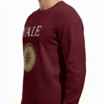 Men's long sleeve breathable cotton shirt in red, olive green, and maroon featuring a vintage VALE compass graphic design, athletic slim fit