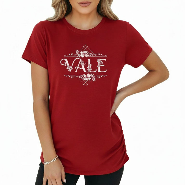 Women's VALE floral graphic t-shirt in breathable cotton fabric, slim fit design.