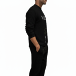 VALE Men's breathable cotton quarter-zip tracksuit set with hand and key graphic print in purple, navy, and black.