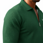 Men's 2-piece breathable textured cotton tracksuit with a quarter-zip polo and joggers featuring a black pine forest gradient design and white VALE logo in Green, Pink, and Wine colors.