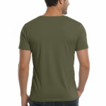 Man wearing VALE brand Art Deco graphic t-shirt in breathable cotton, available in white, olive green, and royal blue, athletic slim fit style.