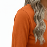 Women's breathable cotton 3/4 sleeve shirt with colorful watercolor tree graphic design and "VALE" text, available in black, orange, and cream.