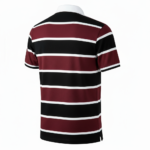 Men's breathable striped pique cotton rugby polo shirt with white contrast collar and athletic slim fit.