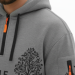 Men's designer breathable cotton tracksuit set featuring a full-zip hooded sweatshirt and matching joggers with an all-over geometric pattern and "VALE" branding