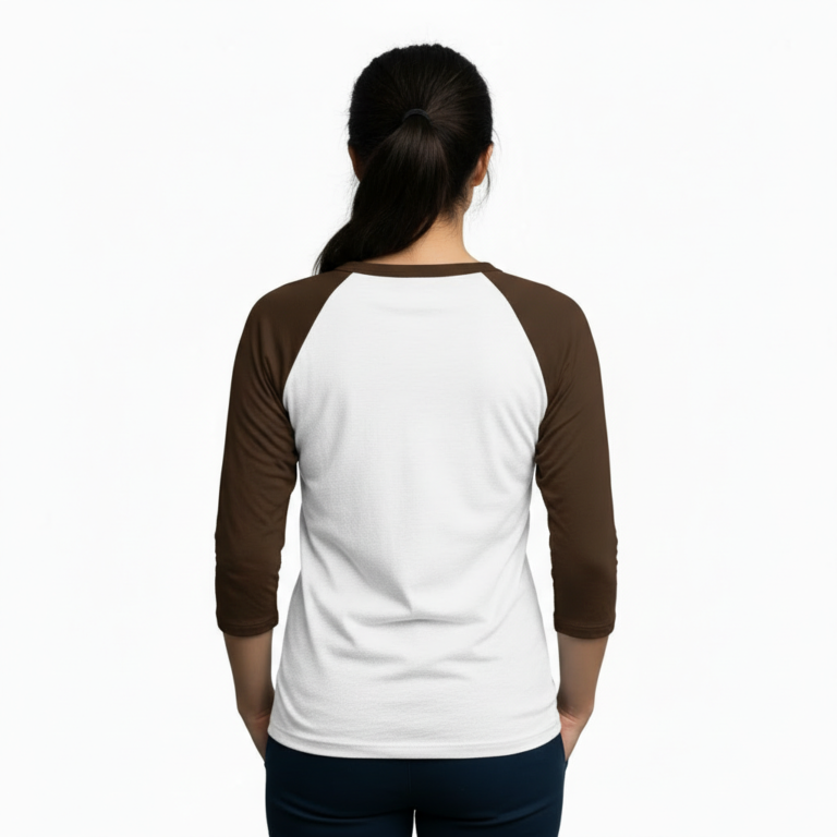 Person wearing a 3/4 sleeve raglan cotton shirt featuring a vertical VALE galaxy-textured graphic print.