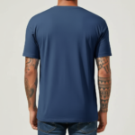 Man wearing a slim-fit breathable cotton t-shirt featuring a geometric "LOVE" compass graphic design on the chest with a horizontal stripe and pocket.