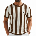 Men's vertical striped knit cotton t-shirt in breathable slim fit design.